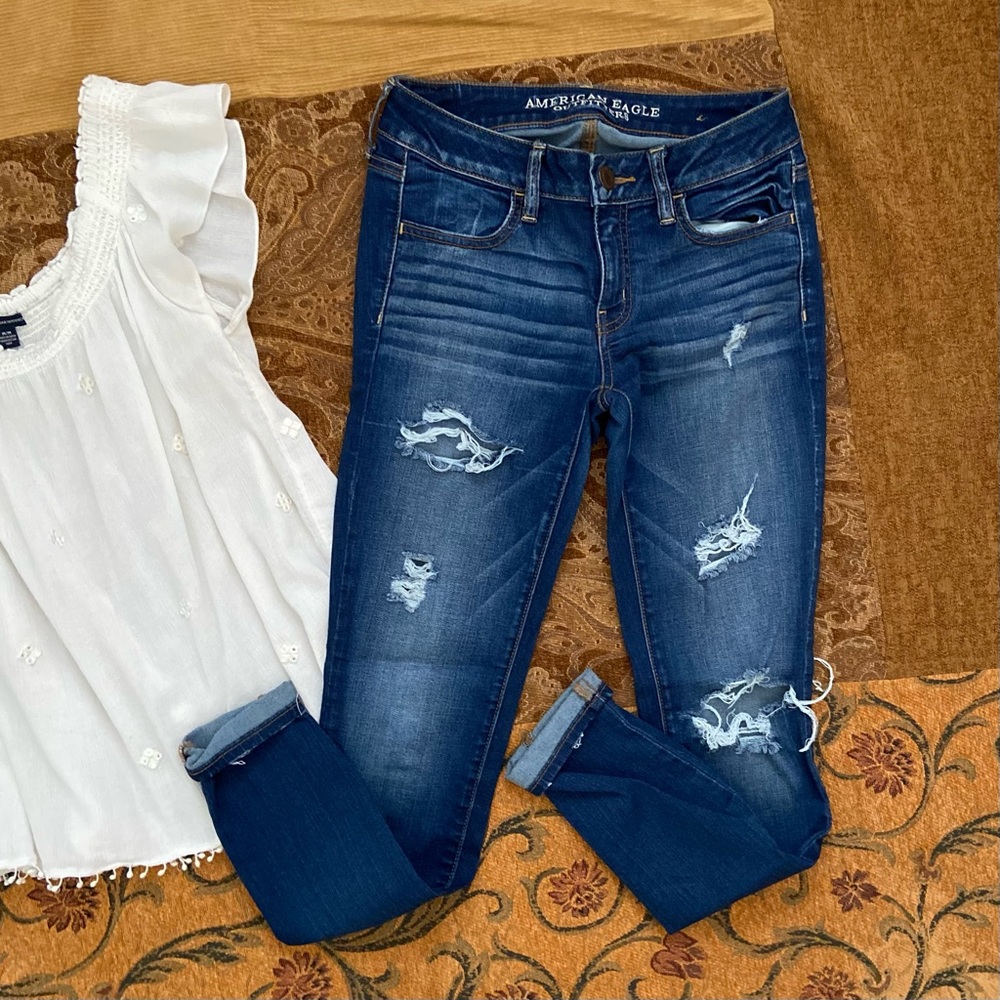 Jeans AEO Distressed Jegging Dark Rinse JEANS